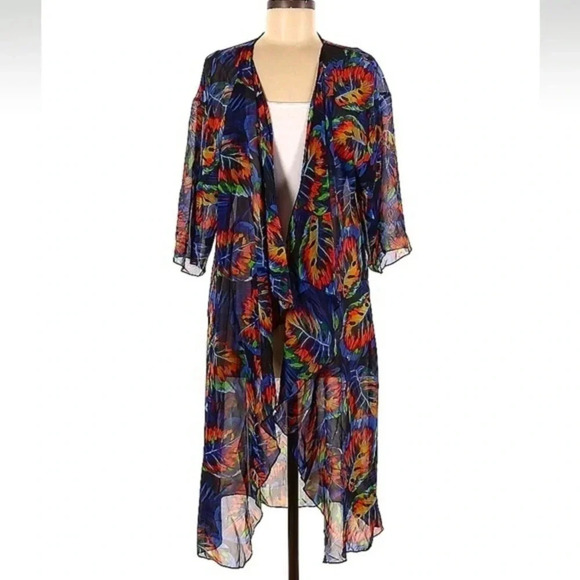 LuLaRoe Other - LuLaRoe Shirley Sheer Kimono Open Front Long Cardigan Coverup Size M Tropical